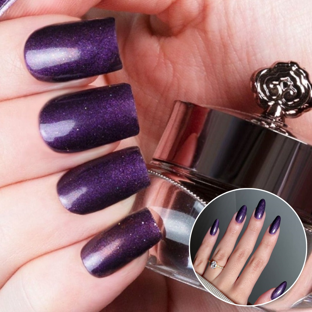 Nails showing deep rich classic purple shade