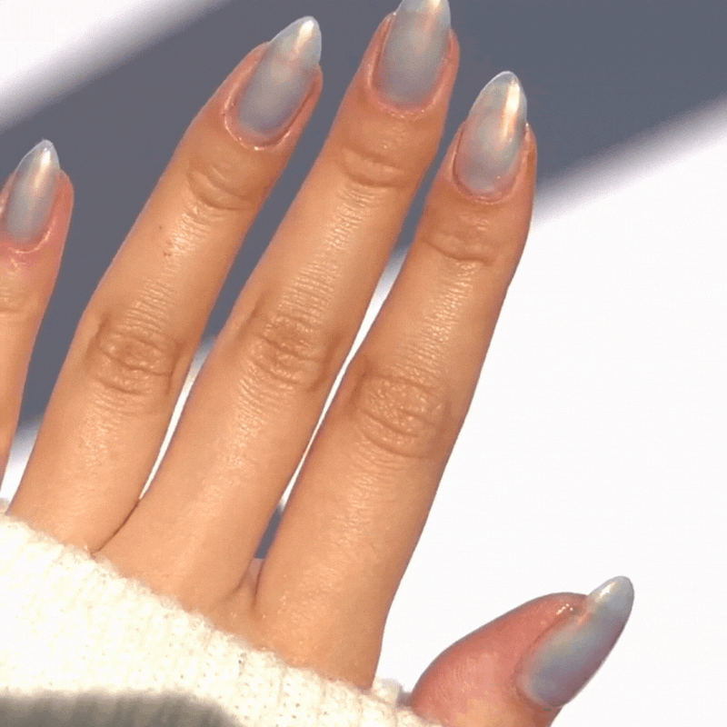 nails showing metallic white shade