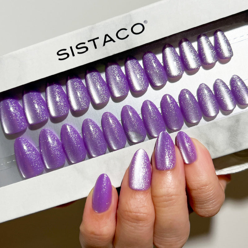 Grape Cats Eye - Almond Sustainable Nails - Pre order
