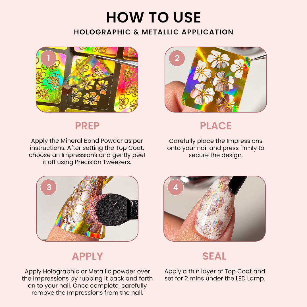 How to use Sistaco Impressions: Prep, Place, Apply, Seal (holographic & metallic application)