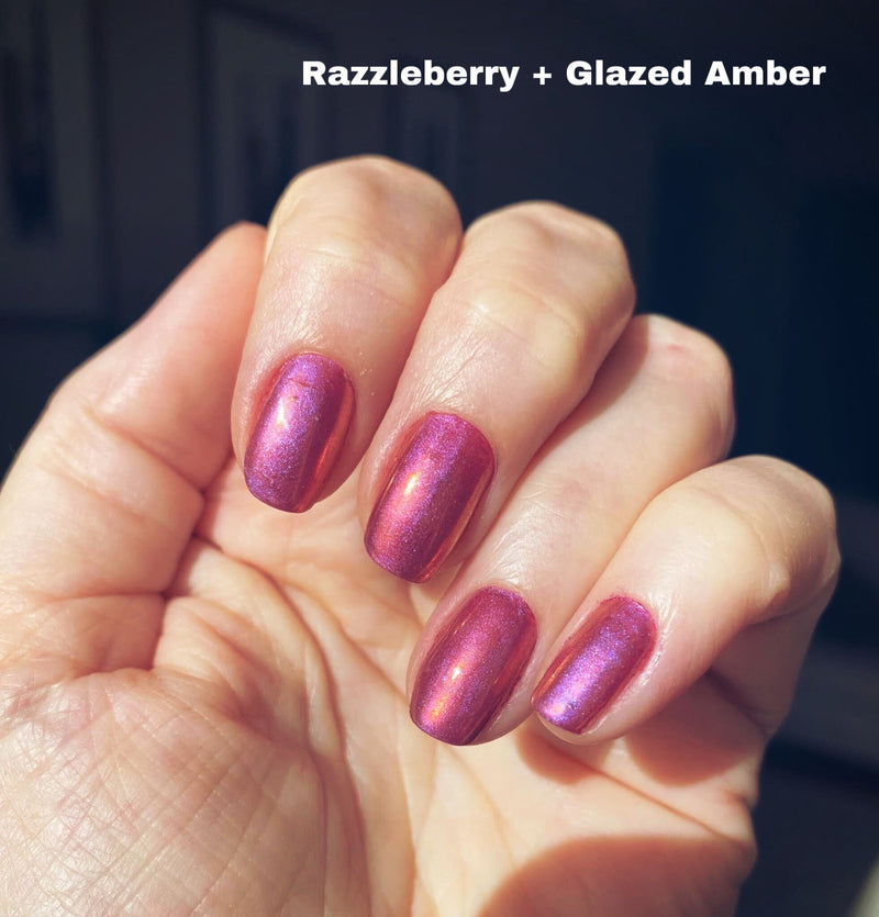 Nails showing mix of two shades razzleberry and glazed amber