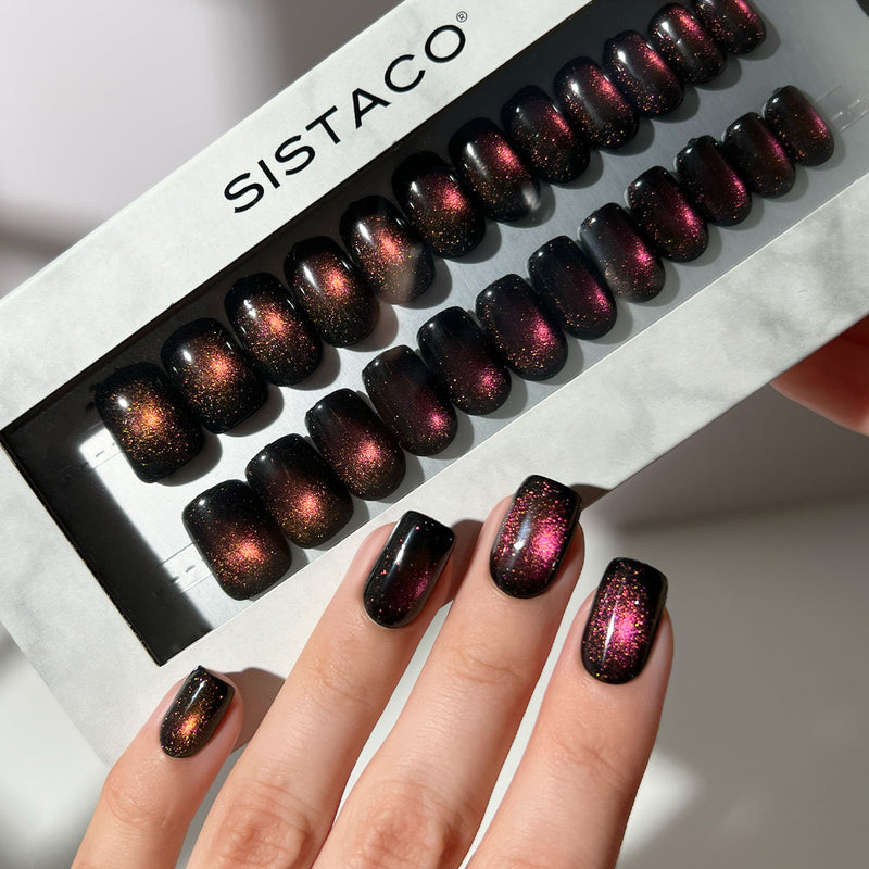 Ruby Cats Eye - Square Sustainable Nails - Pre order