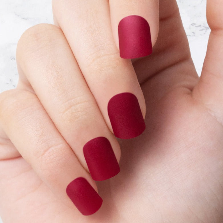 Classic deep red square shaped nails