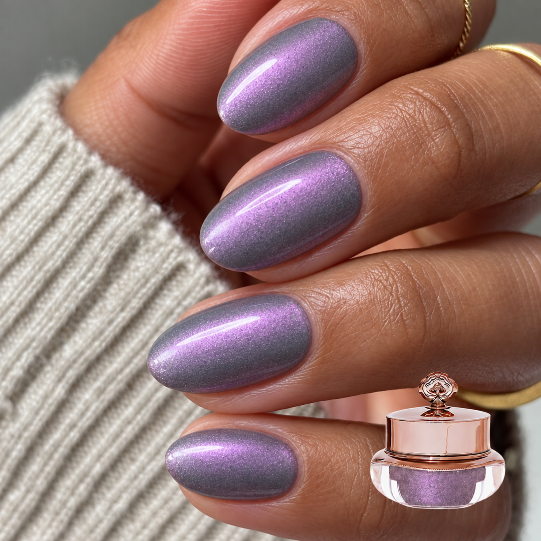 Lilac manicure with matching colour pot