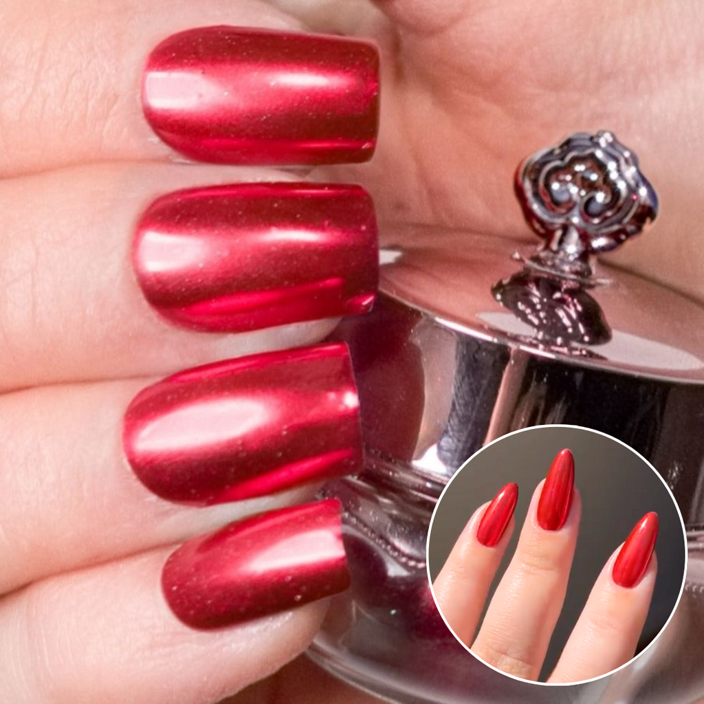 Soft Red Satin Nails That Shine