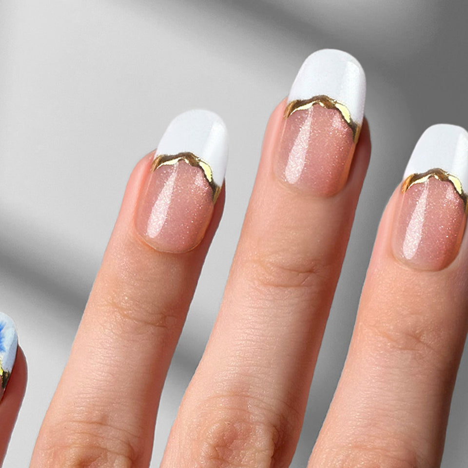 Porcelain Bloom - Oval Sustainable Nails — tight close-up of the nail design