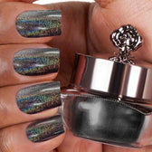 Hands showing dark grey shade with holographic shine