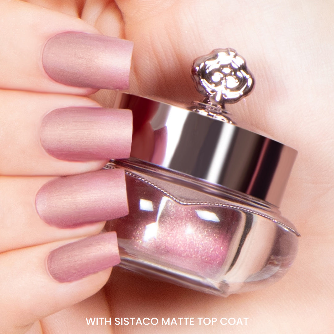 Nails showing espresso shade with matte top coat