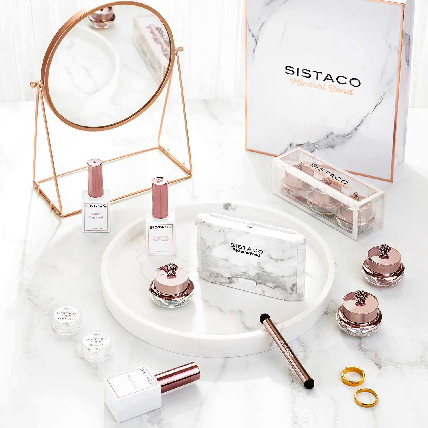 Set of nail powders, applicator, express remover, applicator and LED lamp